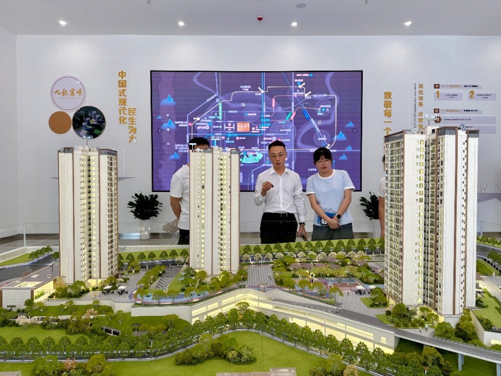 ▲申购家庭在九龙&middot;宸曦配售中心了解项目相关情况。记者 刘翰书 摄