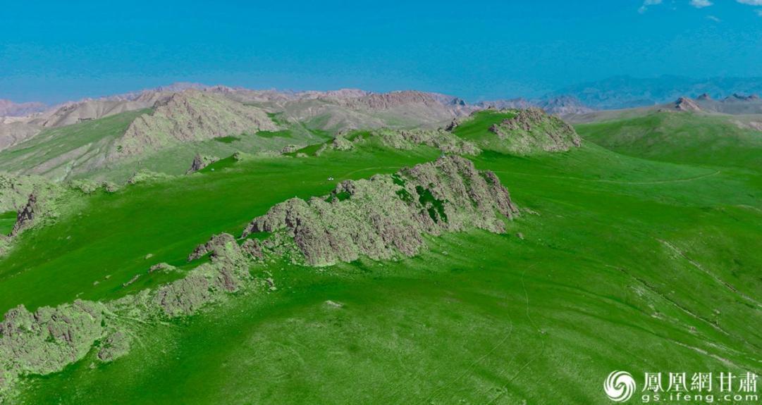秋日尖山草原美不胜收,绿草茵茵映天蓝。