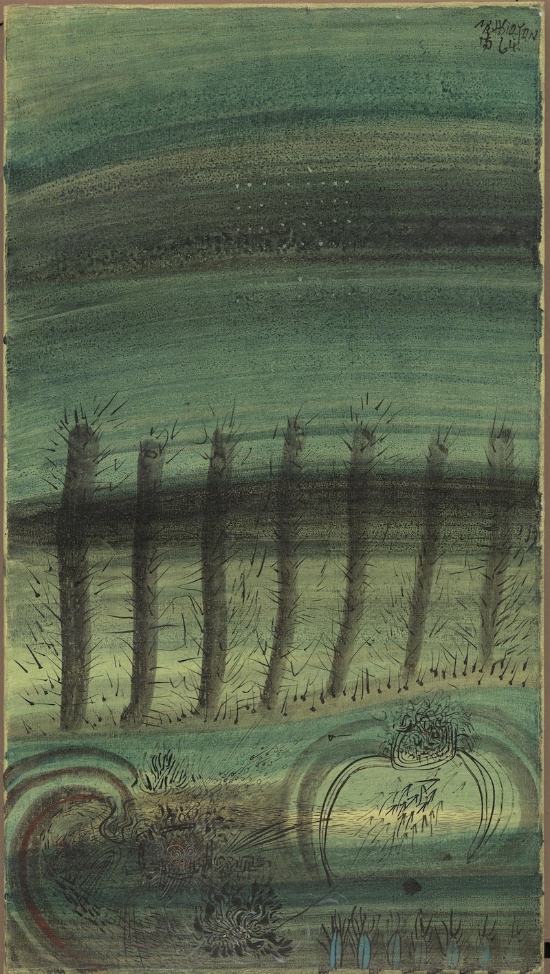 夏阳，《森林》（巴黎时期最早抽象画），1964年，布面丙烯、水彩