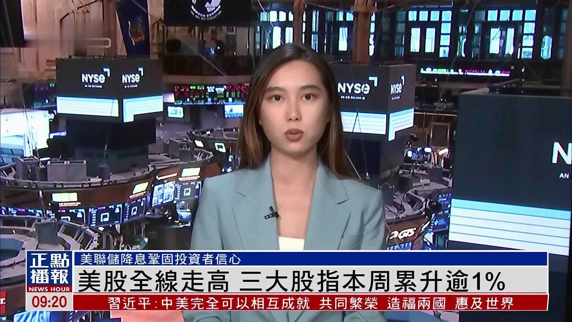 美股全线走高 三大股指本周累升逾1%