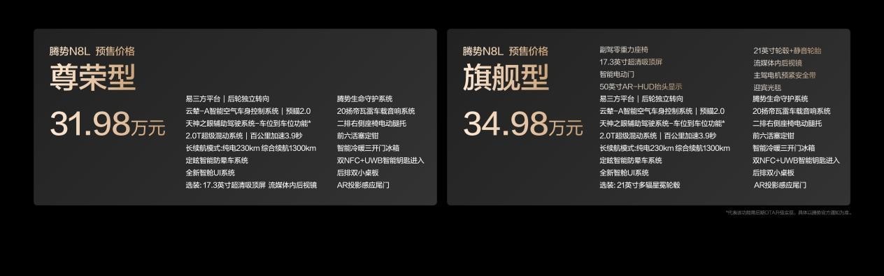 比亚迪腾势N8L正式开启预售，预售价31.98万起