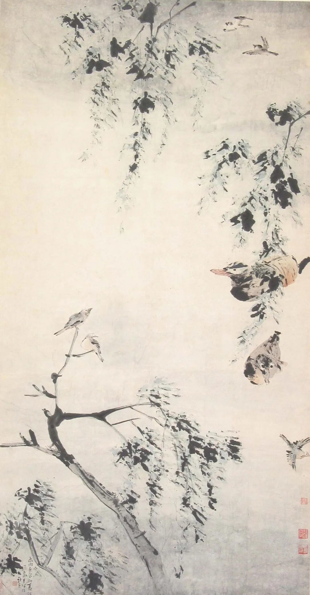 《柳塘鸳鸯图轴》