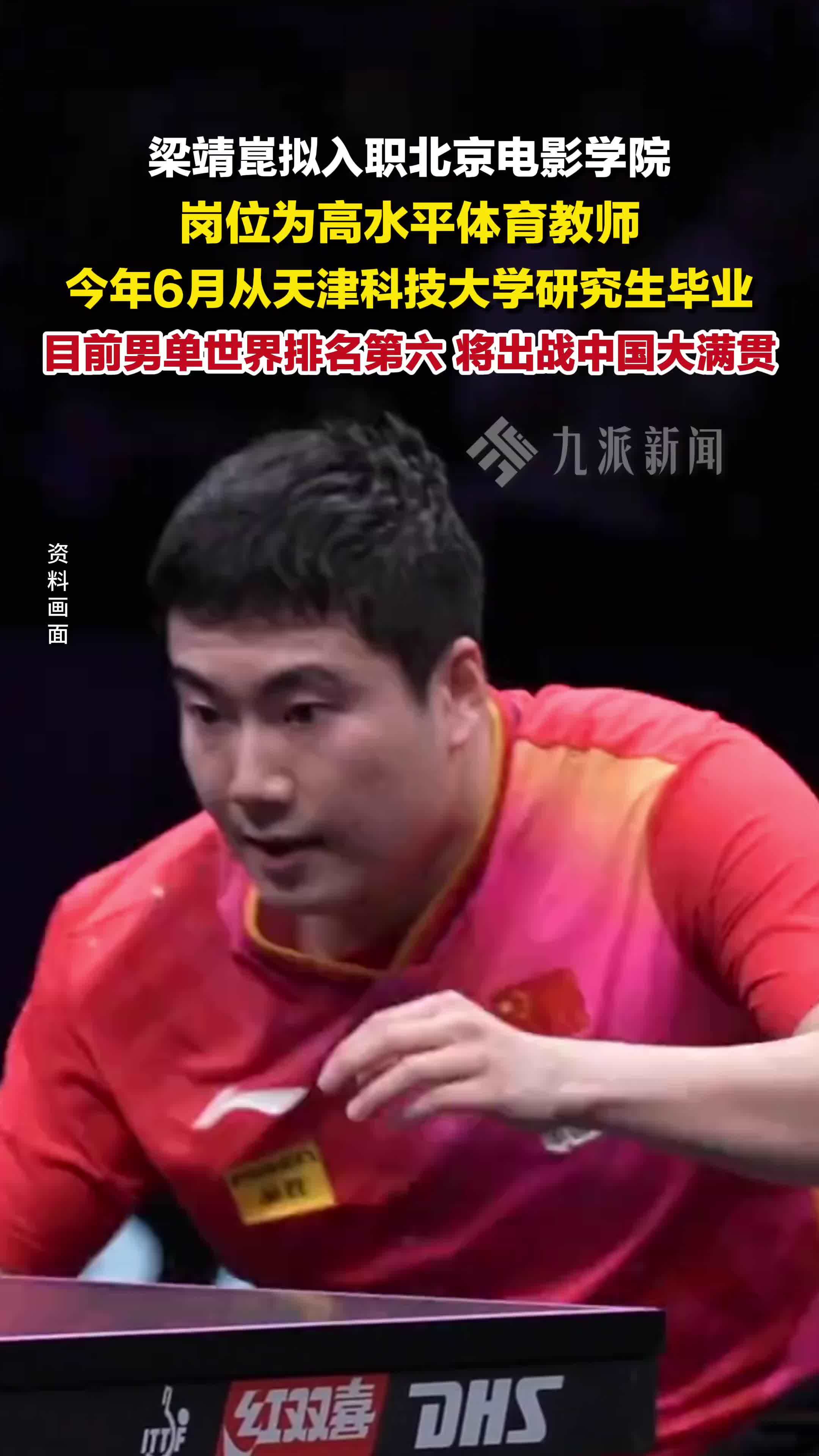 梁靖崑拟入职北京电影学院，岗位为高水平体育教师