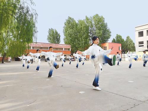 日前，邯郸市经开区沙屯小学学生在操场上演练武氏太极拳。 受访者供图