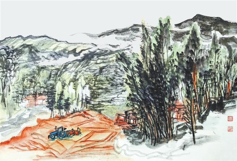 耕作　（中国画）　武文超（本版图片由武威市美协提供）