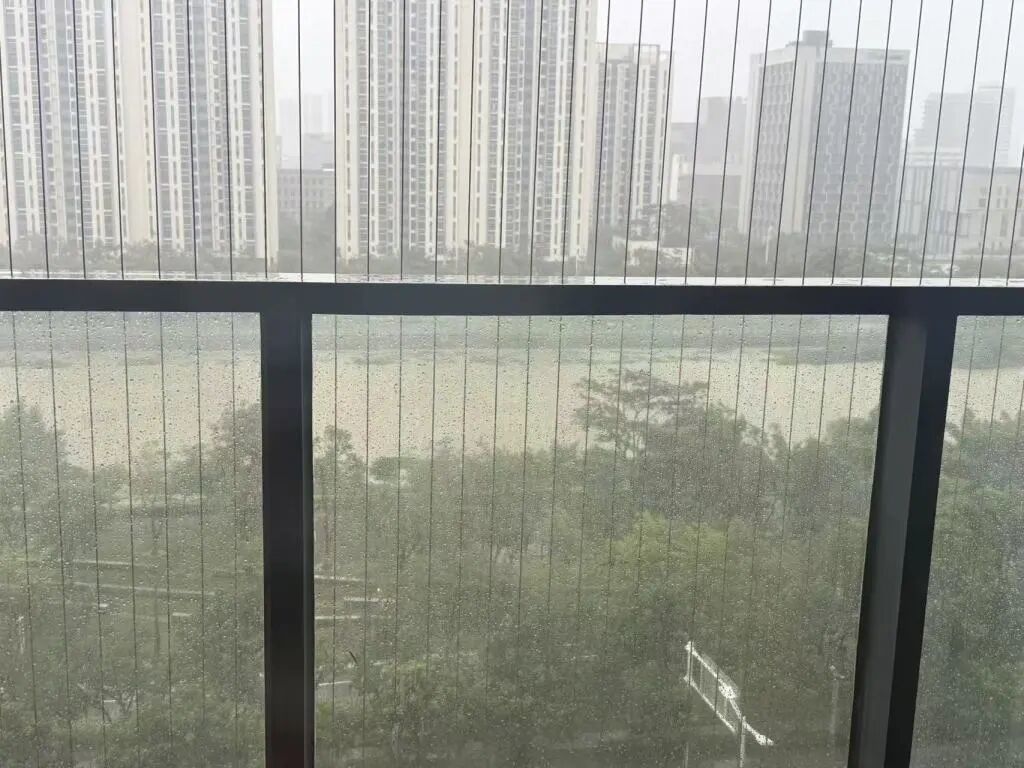 24日下午，张青从阳台望去，发现附近的树木没怎么被吹倒，附近的排洪渠水位也比较平稳。