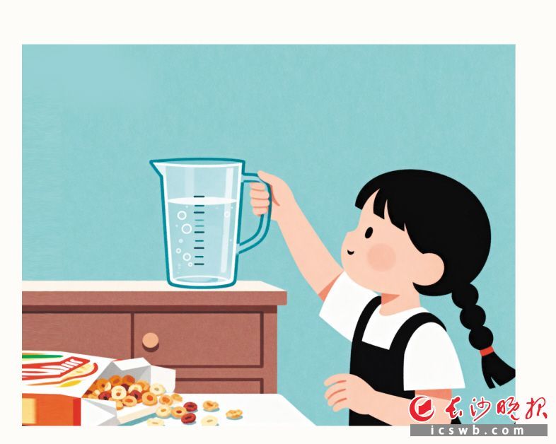 每天元气满满 1晨起一杯温开水200至400毫升 2按时吃早餐 AI制作插图/王斌