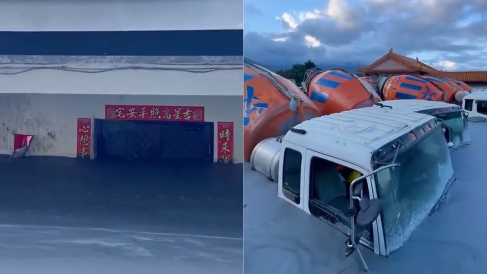 台湾花莲堰塞湖溢流已经10天，灾区景象仍恐怖：平房几乎被淤泥没顶，砂石车被吞没半个车身