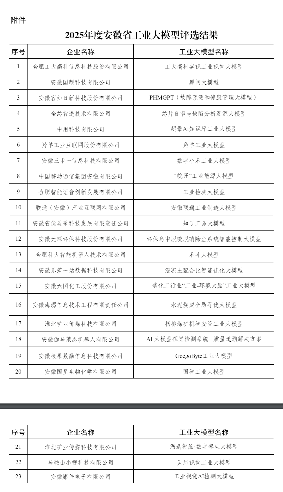 2025年度安徽省工业大模型评选结果公示