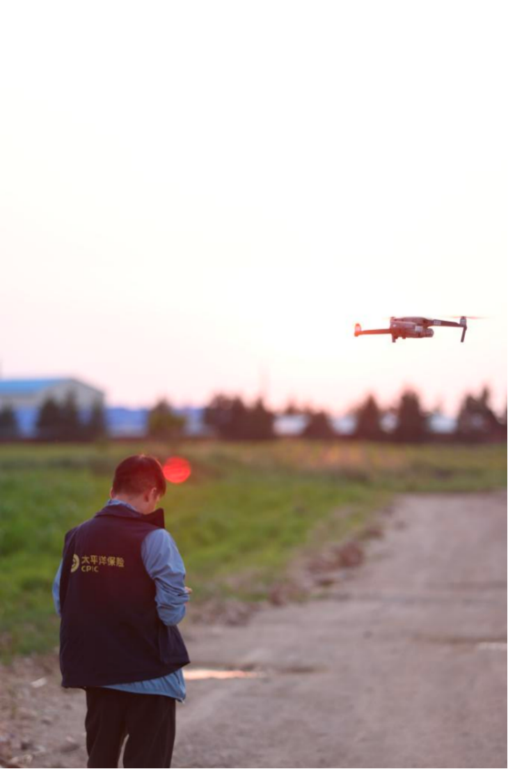中国太保工作人员使用无人机对承保地块进行验标