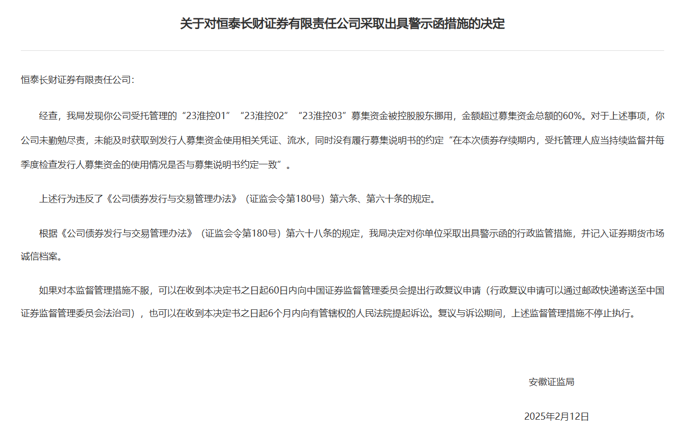 募集资金被擅自挪用超60%,安徽一国企及其控股股东被警示