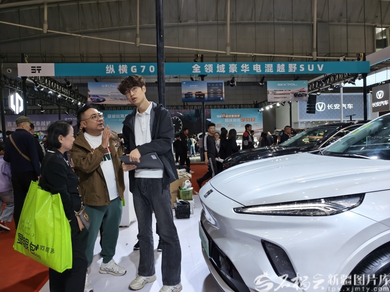 2025新疆十一国际车展现场,消费者正在看车。石榴云/新疆日报记者 黑宏伟摄