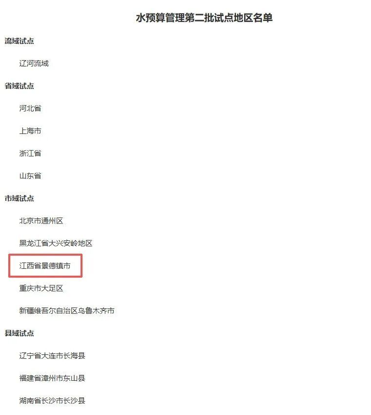 江西唯一！景德镇入选国家级水预算管理第二批市域试点城市