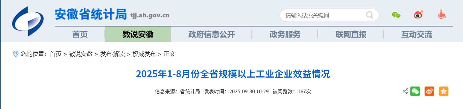 1-8月份，安徽全省规上工业企业营收同比增长5.2%