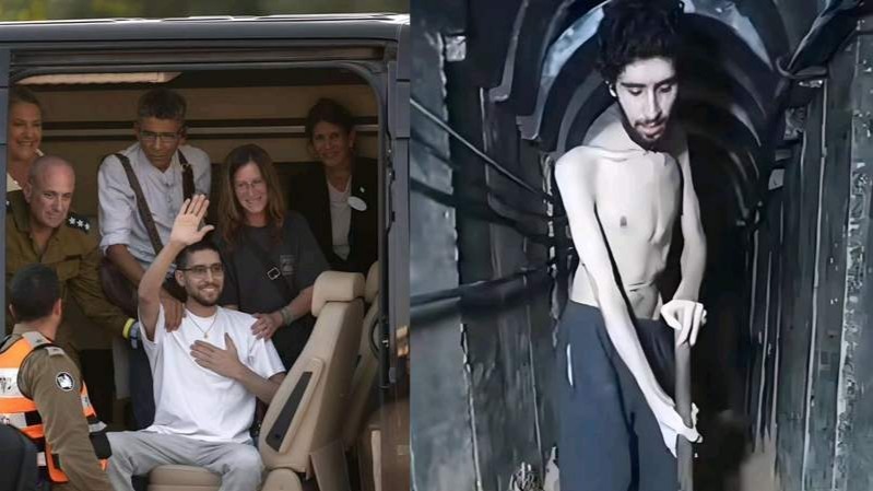 曾被迫自掘坟墓、饿得骨瘦如柴的以色列人质获释，与家人紧紧相拥