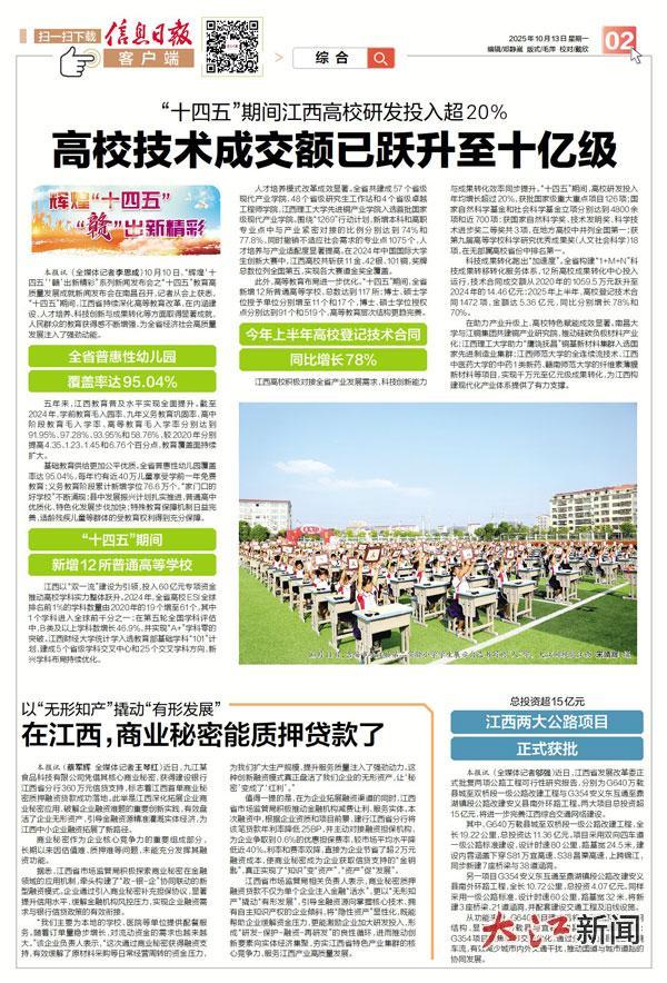 “十四五”期间江西新增12所普通高等学校 高校研发投入超20%