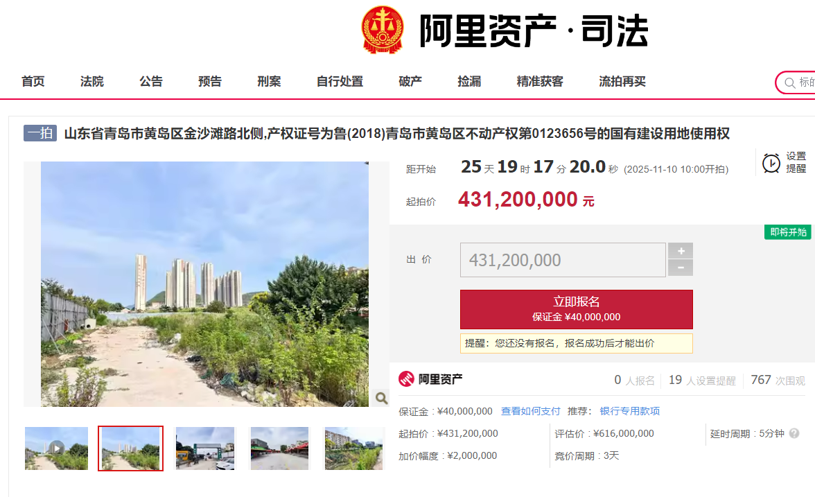 青岛金沙乐府D区地块7折拍卖,A区烂尾三年悬而未解