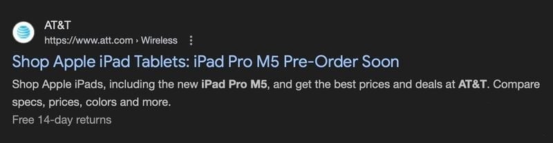 苹果2025款M5 iPad Pro现身AT&T官网，即将开启预购