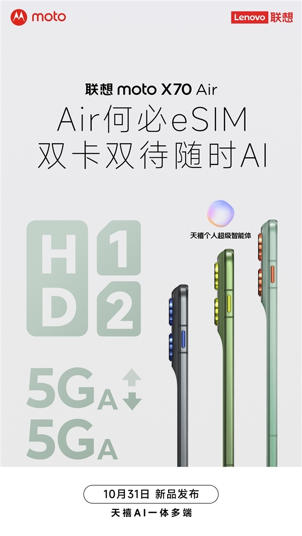 联想moto X70 Air上架：5.99mm支持插卡！无需eSIM