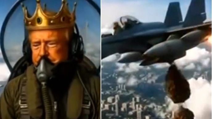 特朗普制作AI恶搞视频，驾驶战斗机向示威人群倾倒粪便