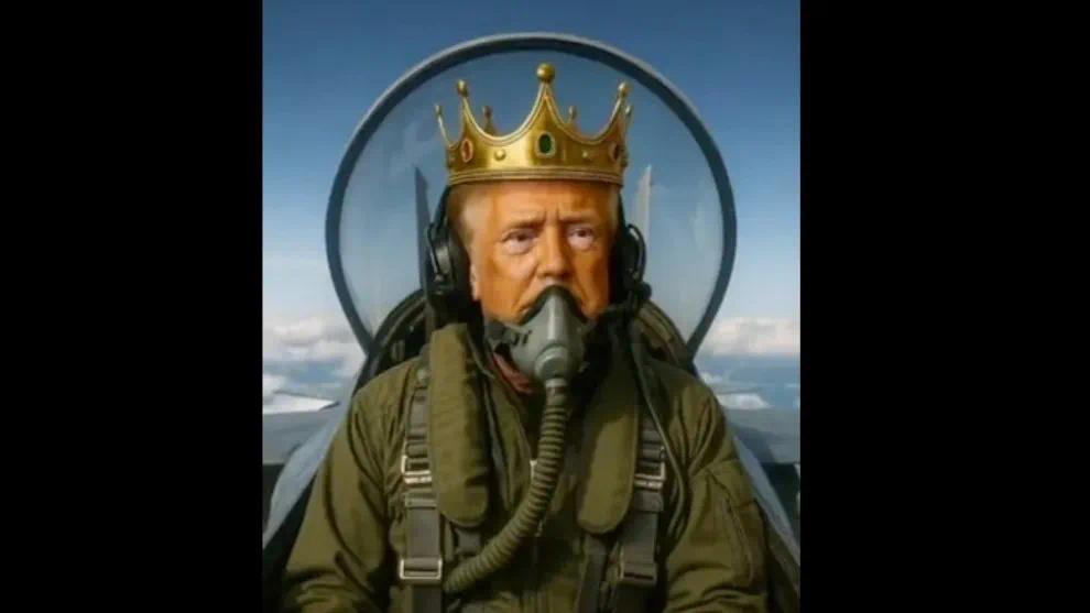 ▎10月18日,特朗普分享了一段人工智能生成的視頻,視頻中他駕駛一架標有“國王特朗普”的戰斗機,并向“反國王”抗議者的頭上扔糞便。(圖源:Truth Social)