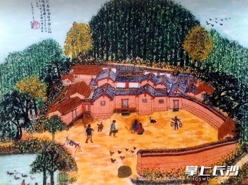 老人创作的“螃蟹屋场”画。