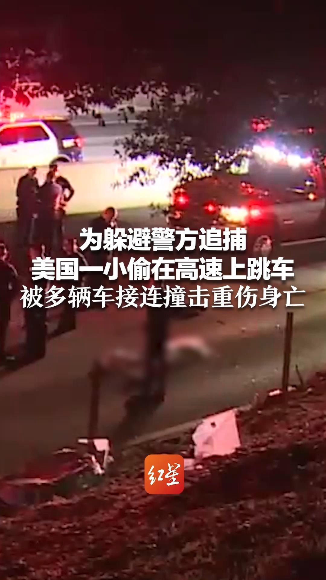 为躲避警方追捕 美国一小偷在高速上跳车 刚跑入对面车道 被多辆车接连撞击重伤身亡