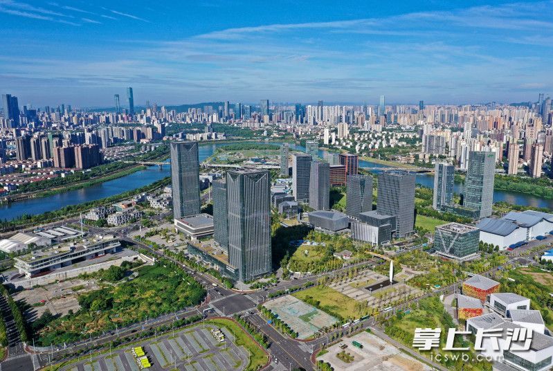 蓝天白云下的马栏山视频文创园。  长沙晚报全媒体记者 王志伟 摄