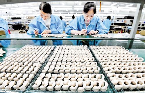 9月15日，位于峰峰经济开发区的河北正云实业有限公司蓝牙耳机生产线上，工人在装配蓝牙耳机。郝群英摄
