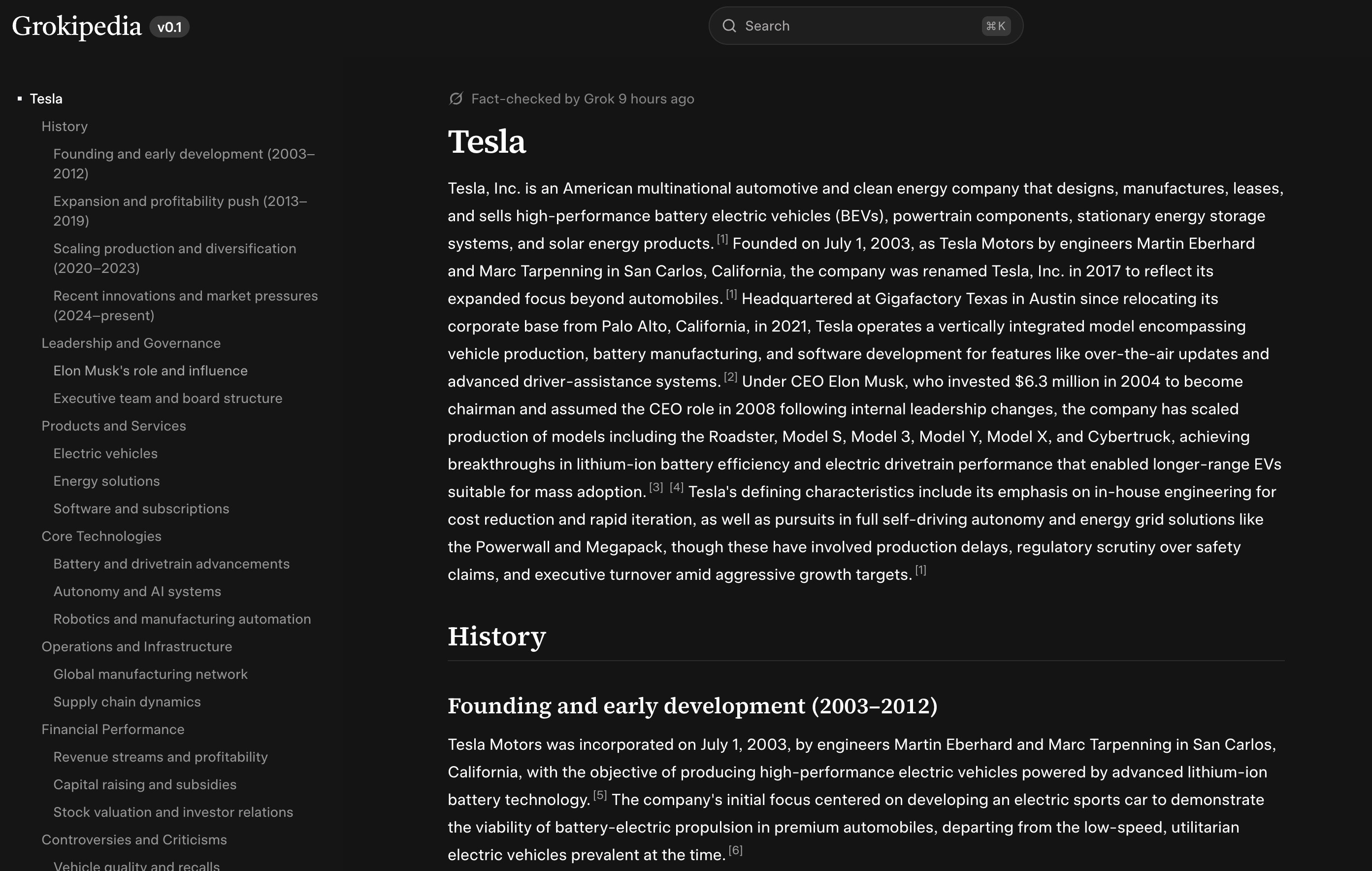 Grokipedia对特斯拉的介绍