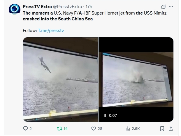 网络疯传美国军机南海坠毁视频,但真相是这样的