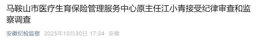 马鞍山市医疗生育保险管理服务中心原主任江小青被查