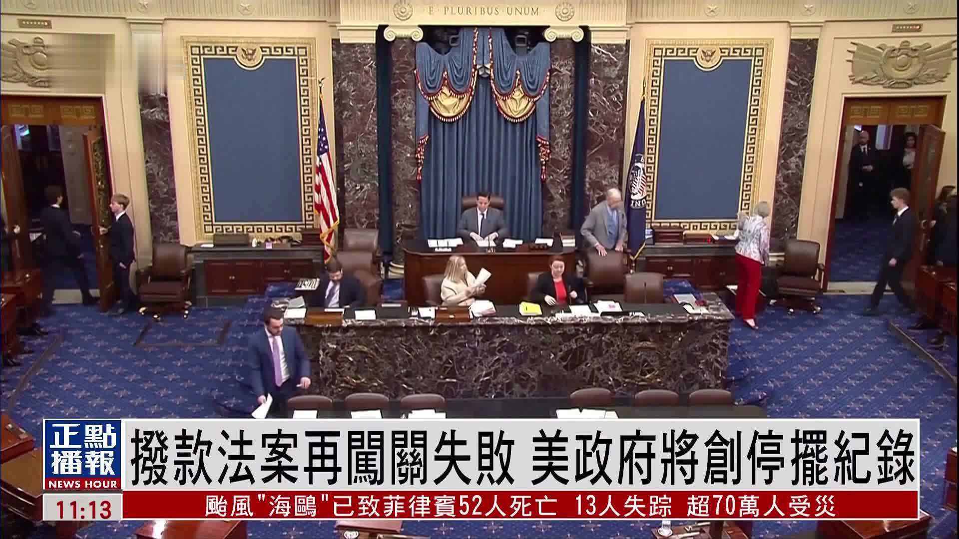 拨款法案再闯关失败 美国政府将创停摆纪录