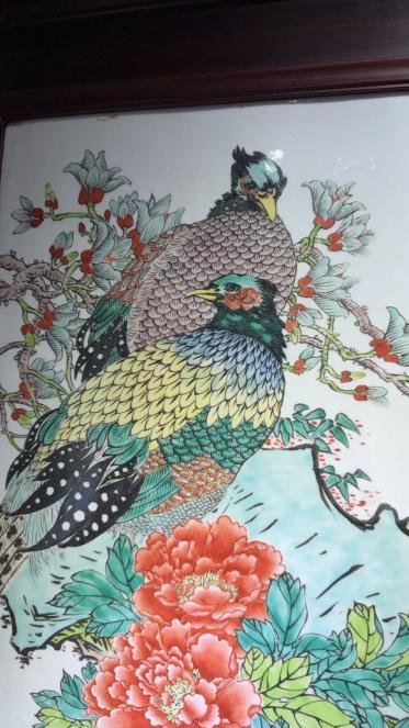 《玉堂富贵》瓷板画 锦鸡细节