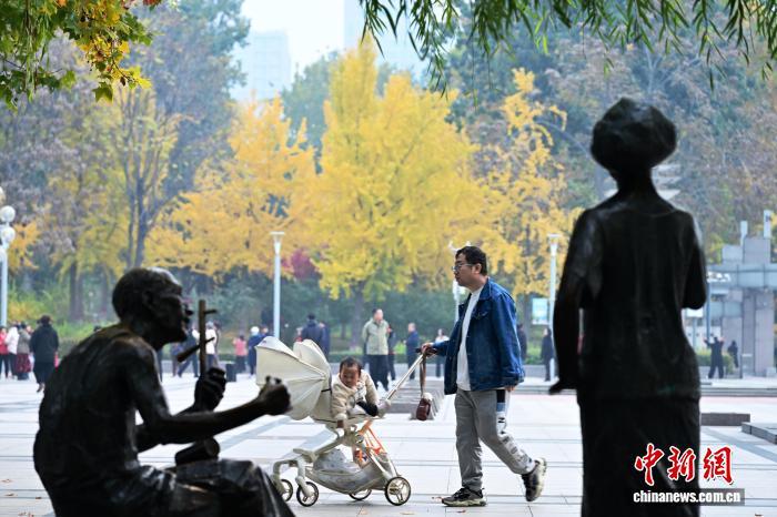 11月5日，河北石家庄街边一公园，民众赏秋景、拍美照，尽享秋日惬意。中新社记者 翟羽佳 摄