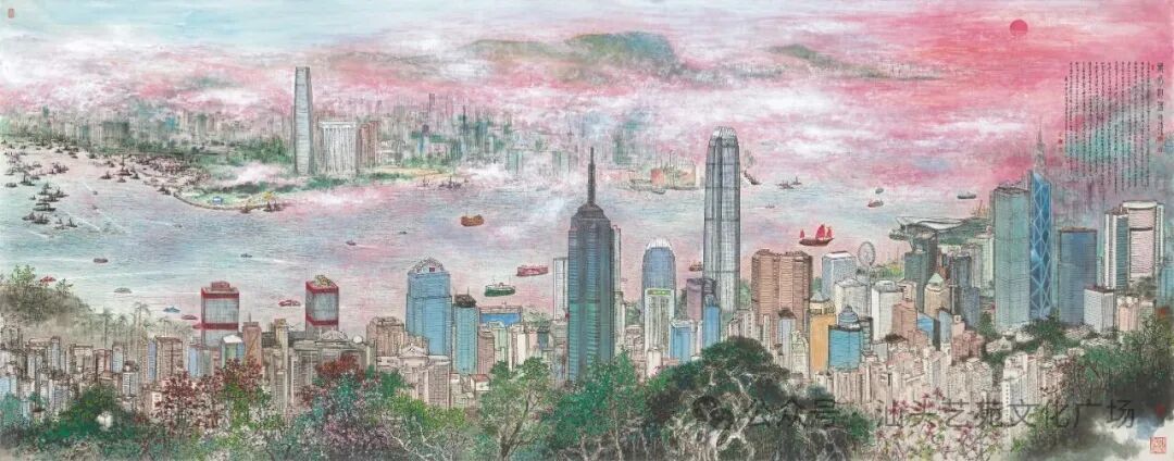 萧晖荣《东方明珠——日出东方》设色纸本 144&times;368cm 2017年