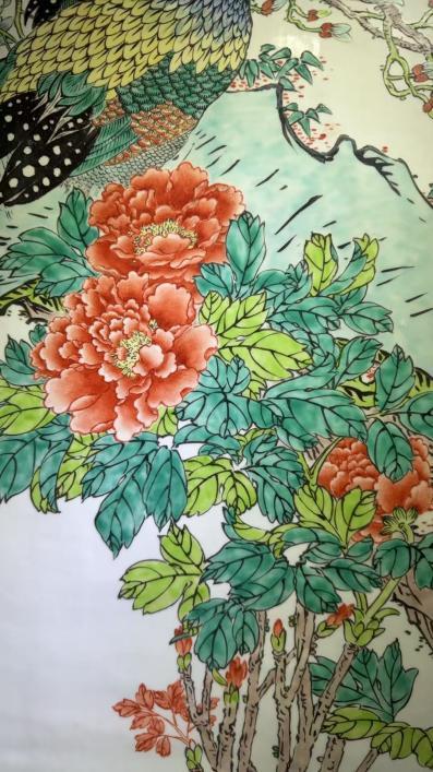 《玉堂富贵》瓷板画 牡丹细节
