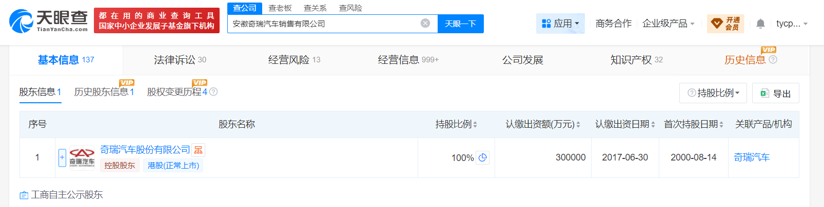 安徽奇瑞汽车销售公司年内新增多条被起诉信息