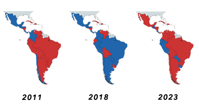 ▎“粉红浪潮”(2011年)、“蓝色浪潮”(2018年)、“粉红浪潮 2.0”(2023年),均处于各自浪潮的鼎盛时期。(图源:维基共享资源)