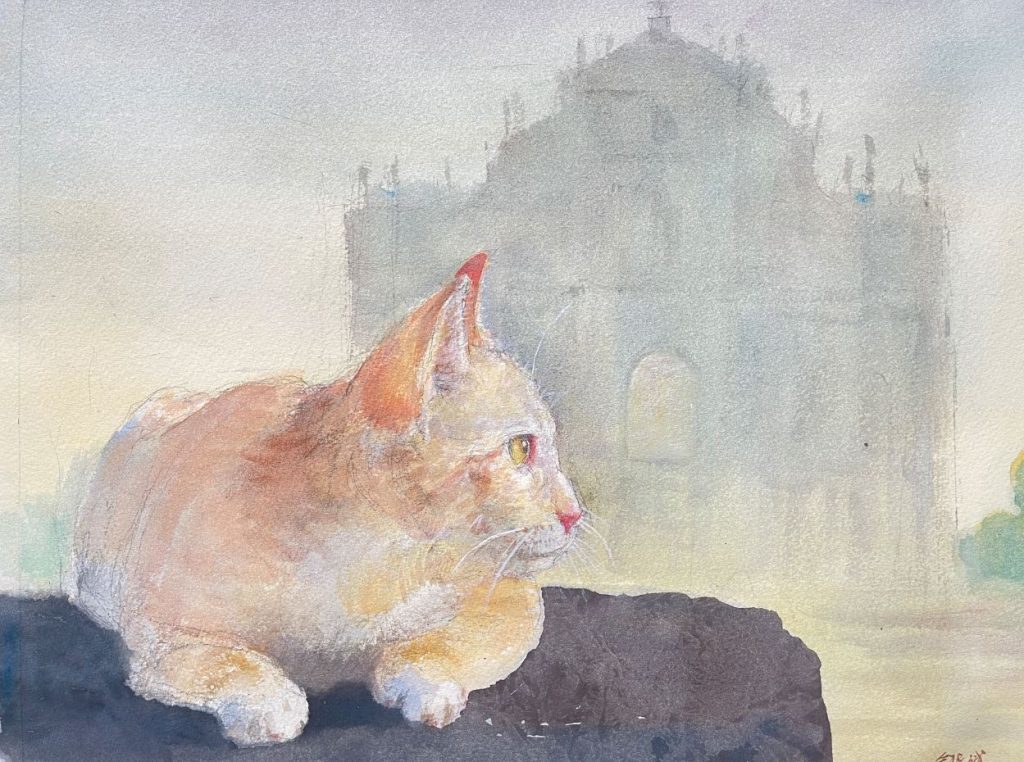 《貓—回望澳門大三巴》30cm*40cm