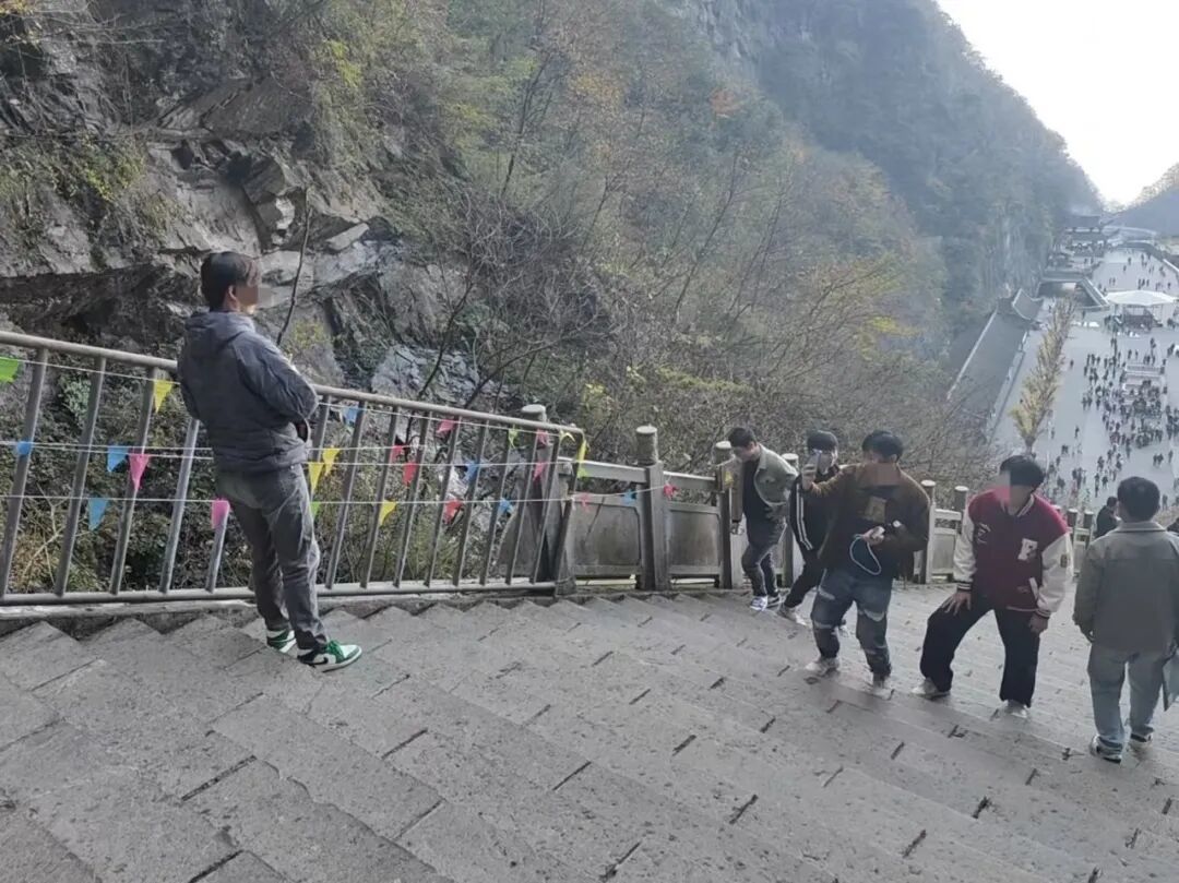 游客在栏杆受损处拍照。图/九派新闻 武菲菲