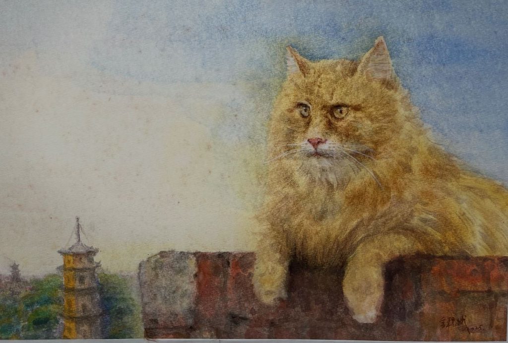 《貓—守望泉州東西塔》30cm*40cm