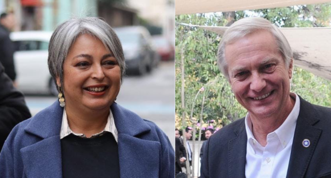 ▎珍妮特·哈拉(左)和何塞·安东尼奥·卡斯特(右)(图源:Cadem)