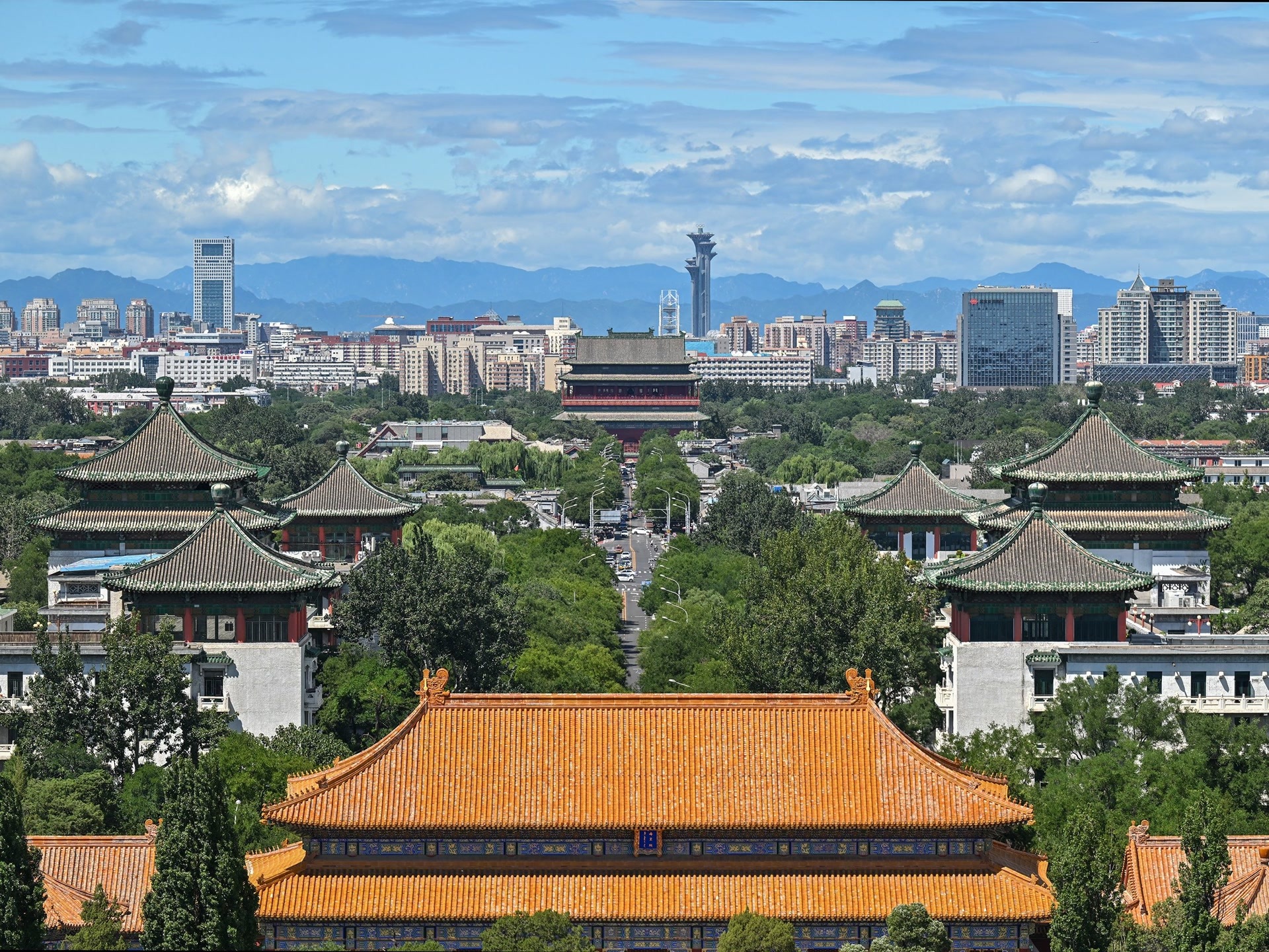 向北眺望北京中轴线。(资料图片)