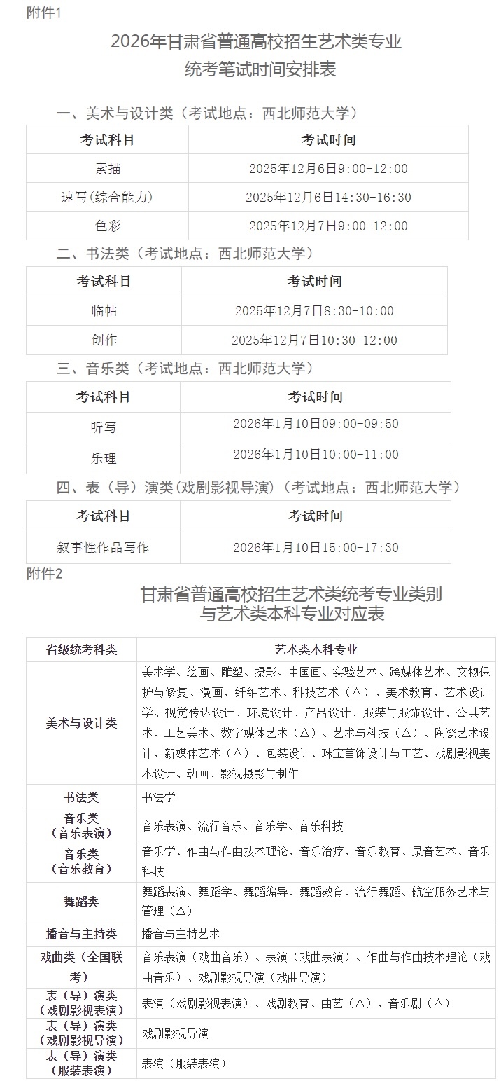 甘肃艺考生看过来　这份招生考试时间表快码住