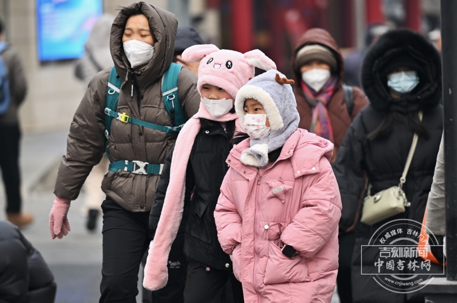 长春气温骤降，街头寒意弥漫。市民纷纷换上厚羽绒服、毛领外套，孩童的卡通保暖帽透着俏皮；路面结起薄冰，落叶覆于冰面，全城开启冬日御寒模式，裹紧衣衫的身影成街头日常。