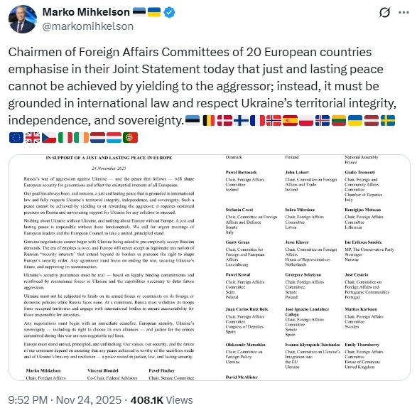 欧洲20国议员联合警告特朗普