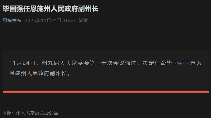 毕国强任恩施州人民政府副州长