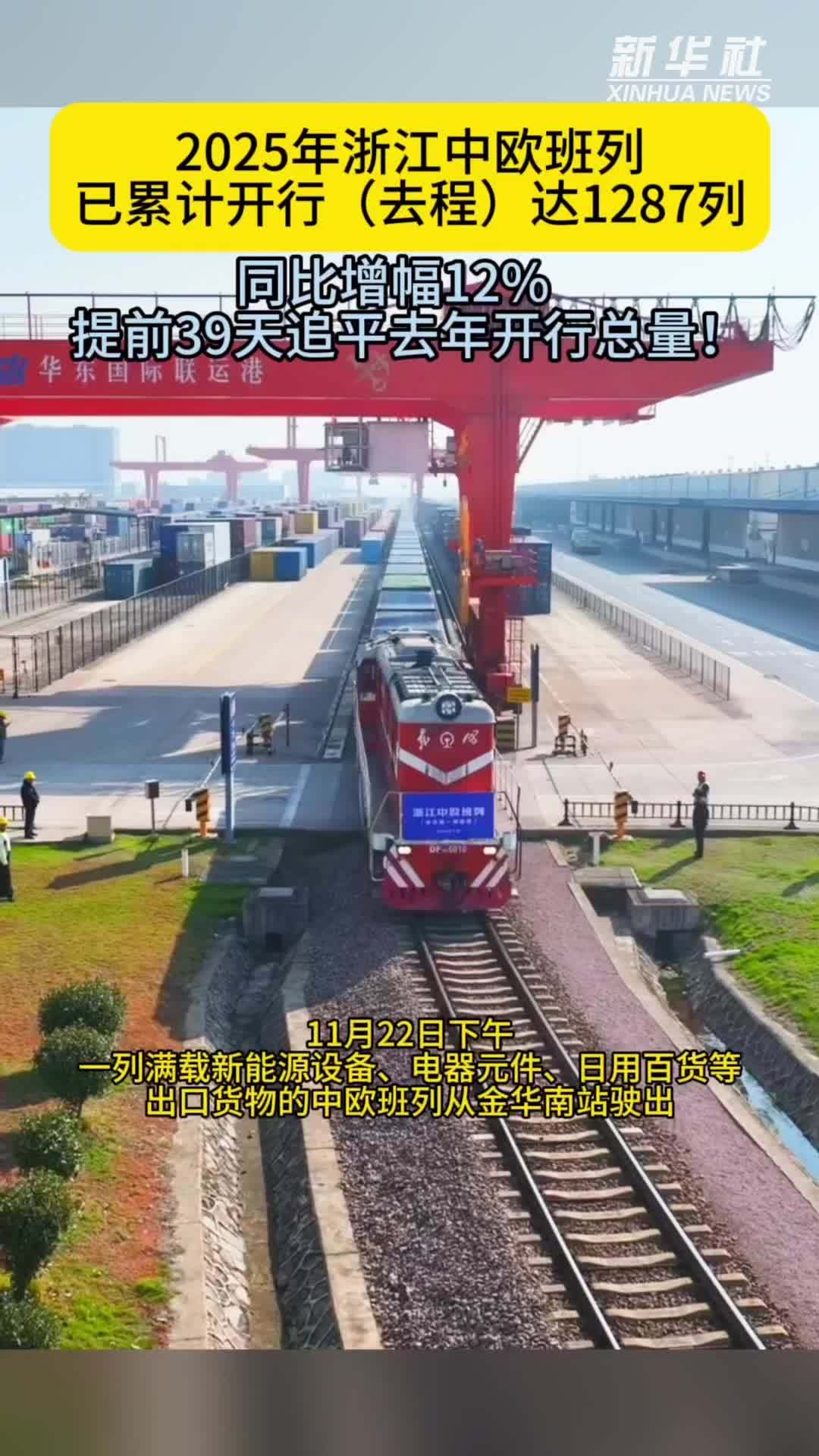 2025年浙江中欧班列已累计开行(去程)达1287列