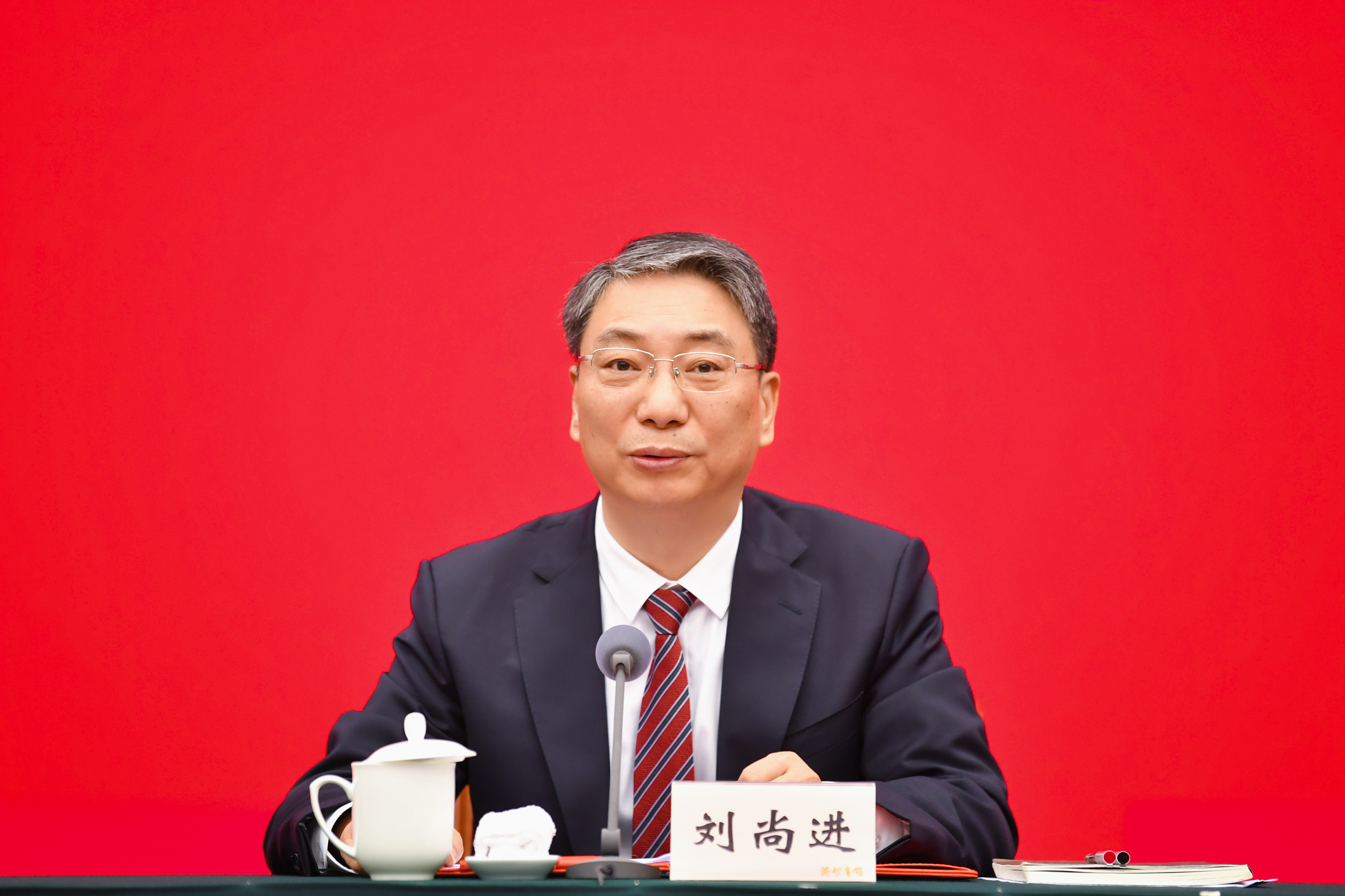 ▲市委常委、秘书长、政法委书记,市委新闻发言人刘尚进。(市委宣传部供图)